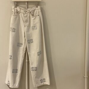 Ganni Crustal Embellished Wide Leg Jeans